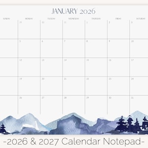 Akvarell bergskalender anteckningsblock, 8x10 2026 magnetisk kalender för kylskåp, 2026 väggkalender, 2026 skrivbordskalender, familjekalender 2026