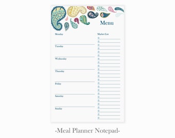 Magnetic Weekly Meal Planner Notepad | Paisley Meal Planner Grocery List | Meal Prep Notepad | Family Meal Planner | Magnetic Menu Planner