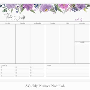 Blocco note settimanale Purple Peony: blocco note da scrivania floreale