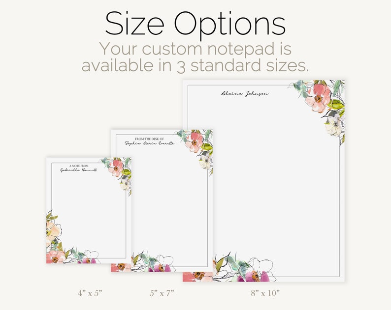 Pastel Garden Wildflower Personalized Notepad: Pink Floral Stationery ...