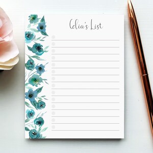 Personalized To Do List Blue Floral Notepad | Custom Planner with Check Boxes | Personal Productivity Desk Pad | Pretty Blue Flowers To Do
