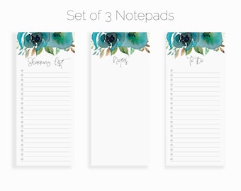 Ensemble de petit bloc-notes de fleur bleue de 3 | Pour faire la liste de bureau pad | Liste magnétique pour faire notepad | Liste d’épicerie | Liste d’achats | Pour faire la liste Memo Pad