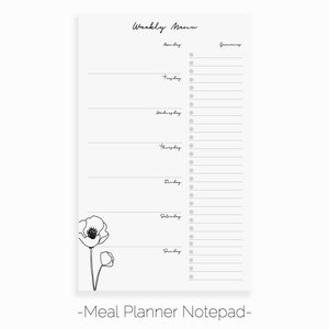 Bloc-notes de planification de repas pavot d'été | Planificateur de repas hebdomadaire magnétique | Plan de repas familial | Agenda pour liste de courses | Liste de courses du planificateur de repas