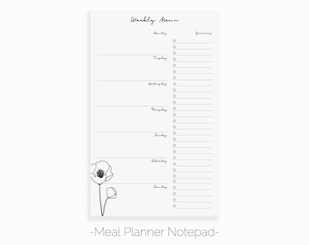 Summer Poppy Meal Planner Notepad | Magnetic Weekly Meal Planner | Family Meal Plan | Shopping List Planner Pad | Meal Planner Grocery List