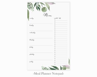 Magnetic Weekly Meal Planner Notepad | Floral Mom Planner Notepad | Family Meal Planner | Leaves Planner Pad | Meal Planner Grocery List