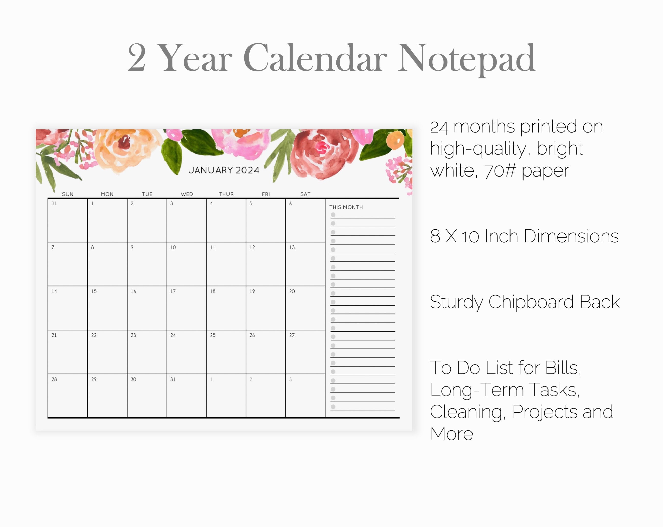 COOPHYA Agenda 2024 blocs-notes cahier bloc-notes de rappel planificateur  mensuel 2024-2026 décor calendrier carnet de planification multi-usage