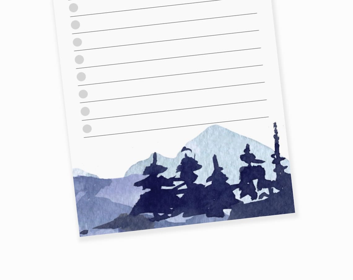 Personalized Note Pads With Name - Watercolor Lake Landscape Stationery 50 Sheets