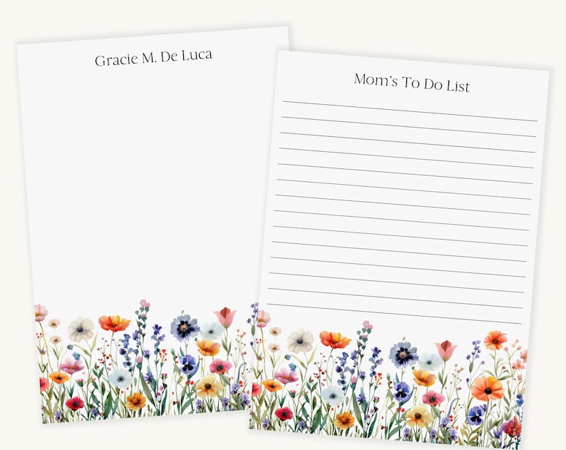 Bold Floral Personalized Notepad | Custom Wildflower Garden Stationery ...
