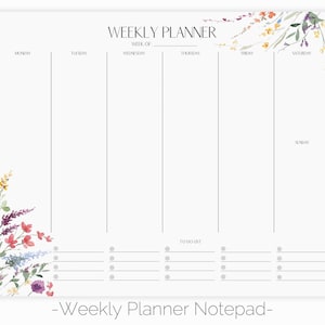 Tygodniowy planer Wildflower Notatnik | 8x10 kwiatowy notatnik Planer rodzinny | Tygodniowy notatnik z listą zadań do wykonania z motywem kwiatów | Planer edukacji domowej