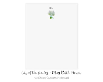 Lily of the Valley Notepad | May Birth Month Flower | May Birthday Gift | Teacher Notepad | Blue Flower Customized Notepad | Cute Notepad