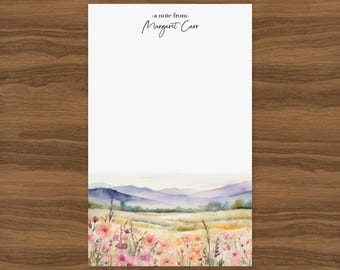 Mountain & Wildflower Custom Notepad | Watercolor Landscape Stationery | Cute Stationary Paper for Women