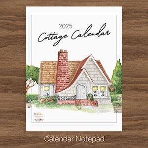 2025 Cottage Calendar Notepad, Cottage Core Calendar, Watercolor Houses Calendar, 8 x 10 Magnetic Calendar for Fridge, Desk Calendar 2025