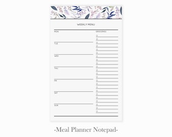 Wöchentlicher Essensplaner Notizblock | Lila Blumen Menü Planer Pad Einkaufsliste | Notizblock für die Essensplanung | Meal Prep Planer Notizbuch | Geschenk für Mama