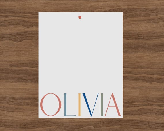 Personalized Notepad, Custom Stationery for Women and Girls, Cute Notepad Teacher Gift, Colorful Lined or Blank Writing Paper Desk Pad