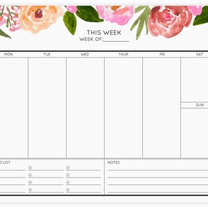 Weekly Planner Pad | Pink Floral Weekly Desktop Planner | Day Schedule ...