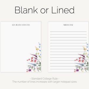 Wildflower Custom Notepad | Flower Personalized Notepad Stationery Pad ...