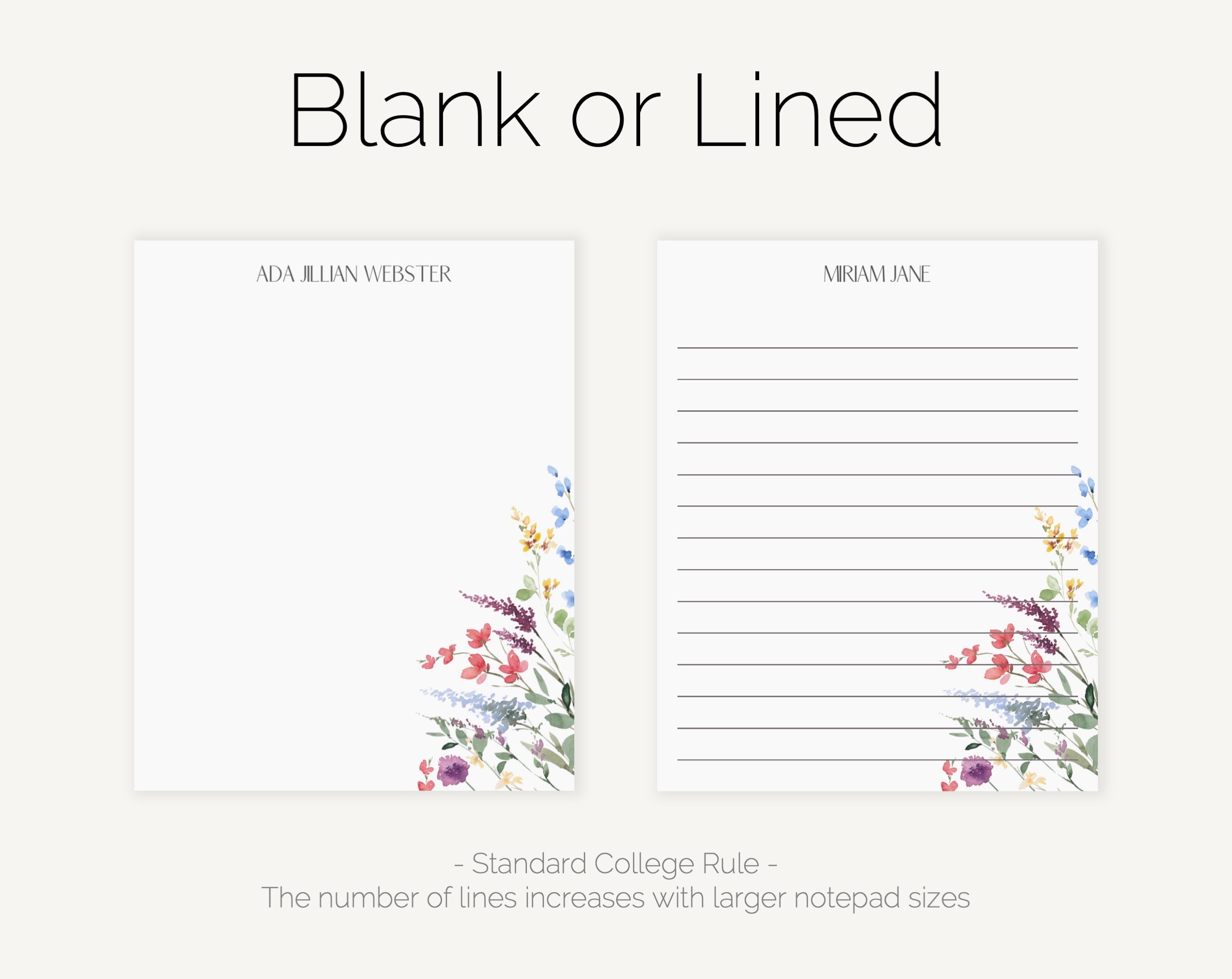 Wildflower Custom Notepad | Flower Personalized Notepad Stationery Pad ...