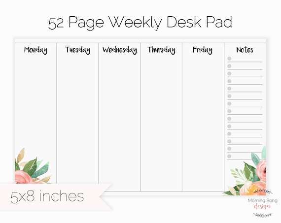 Floral Weekly Planner Pad Small Weekly Desk Pad Calendar 5 Etsy