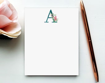 Floral Personalized Monogram Notepad | Teacher Notepad Gift | Botanical Custom Notepad Lined | Flower Notepad To Do List | Monogram Desk Pad