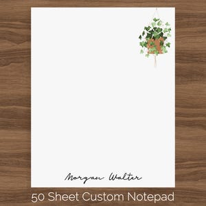 Personalized Notepad Roommate Gift, Houseplant Custom Notepad, Hanging Plant Stationery, Cute Boho Notepad, 50 Sheet Blank Lined Desk Pad