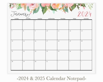 Floral Calendar Notepad | Magnetic Calendar for Fridge | Desk Calendar 2024 | 2024 Wall Calendar | Monthly Calendar Planner | Planner 2024
