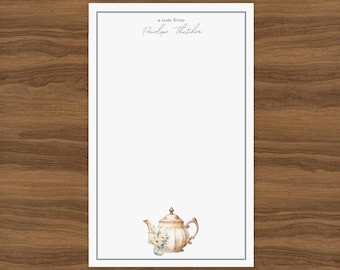Elegant Teapot Custom Notepad Stationery | Kitchen Notes and Memo Pad | Writing Paper or Shopping List for Women