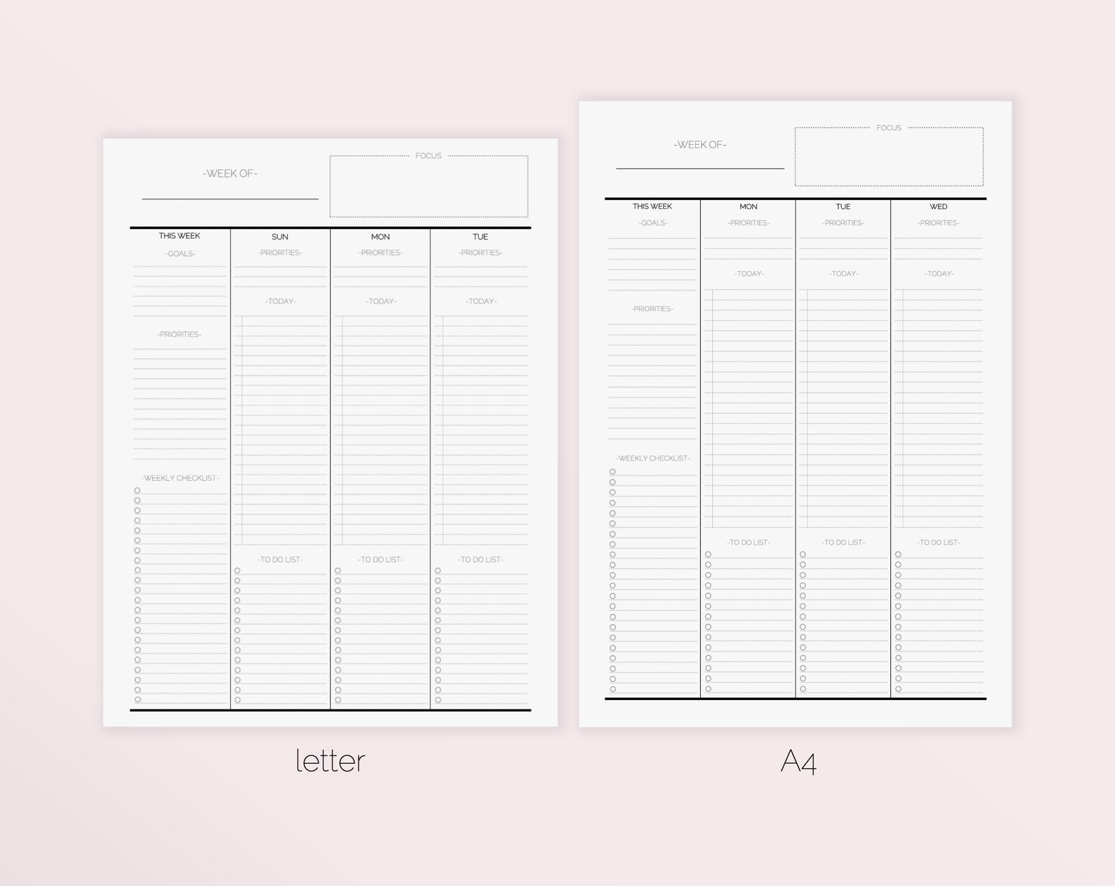 Weekly Planner PRINTABLE Sunday Start Weekly Planner | Etsy