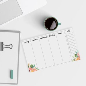 Floral Weekly Planner Pad | Small Weekly Desk Pad Calendar | 5 Day ...
