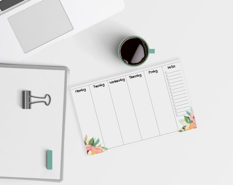 Floral Weekly Planner Pad | Small Weekly Desk Pad Calendar | 5 Day ...