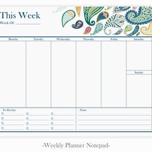 Weekly Planner Pad | Paisley Weekly Desktop Planner | Student Planner Notepad | 2020 Weekly Planner Pages | Undated Planner Desk Pad | To Do