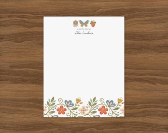 Personalized Notepad with Floral Folk Art Design | Custom Cottage Stationery | From the Garden Of Memo Pad | Trendy Padfolio Refill