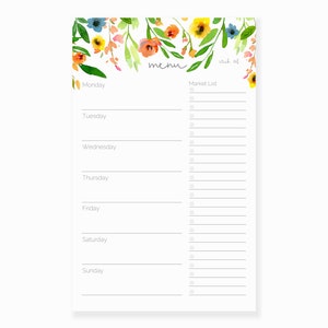 Bloc de notas semanal del planificador de comidas / Bloc de notas del planificador de menús florales con lista de compras de comestibles / Almohadilla de planificación de comidas / Regalo de cocina / Libro de planificación de comidas