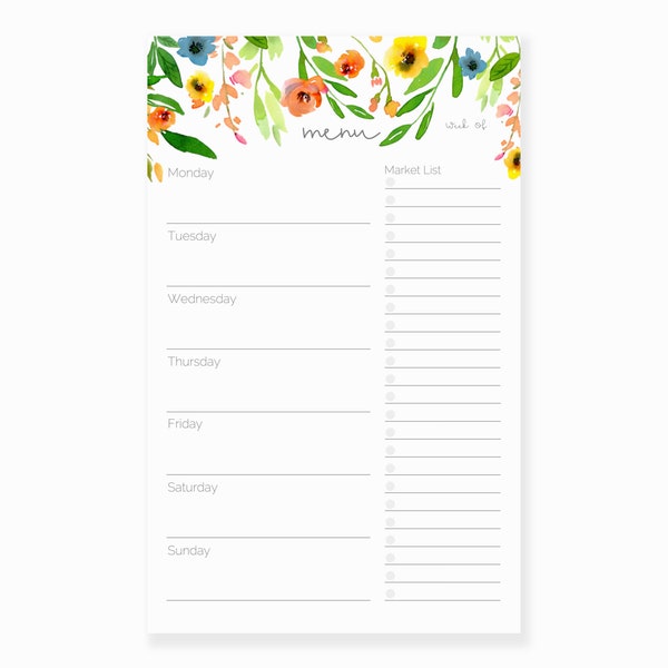 Weekly Meal Planner Notepad | Floral Menu Planner Notepad with Grocery Shopping List | Meal Planning Pad | Cooking Gift | Meal Planning Book