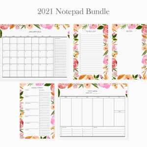 Weekly Planner Pad Bundle | Magnetic Notepad Floral | 2021 Calendar Notepad Set | Notepad Gift Set | Meal Planner Pad | To Do List Notepad