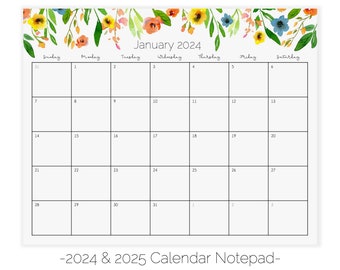 Spring Floral Calendar Notepad | Magnetic Calendar for Fridge | Desk Calendar 2024 | 2024 Wall Calendar | Flower Monthly Calendar Planner