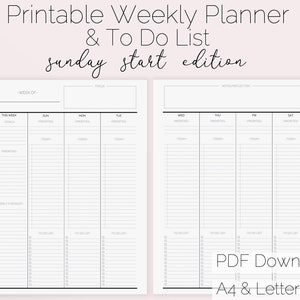Weekly Planner PRINTABLE Sunday Start Weekly Planner - Etsy