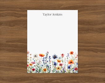 Bold Floral Personalized Notepad | Custom Wildflower Garden Stationery | Elegant Notepad Gift for Roommate | Cute Stationary Paper for Women