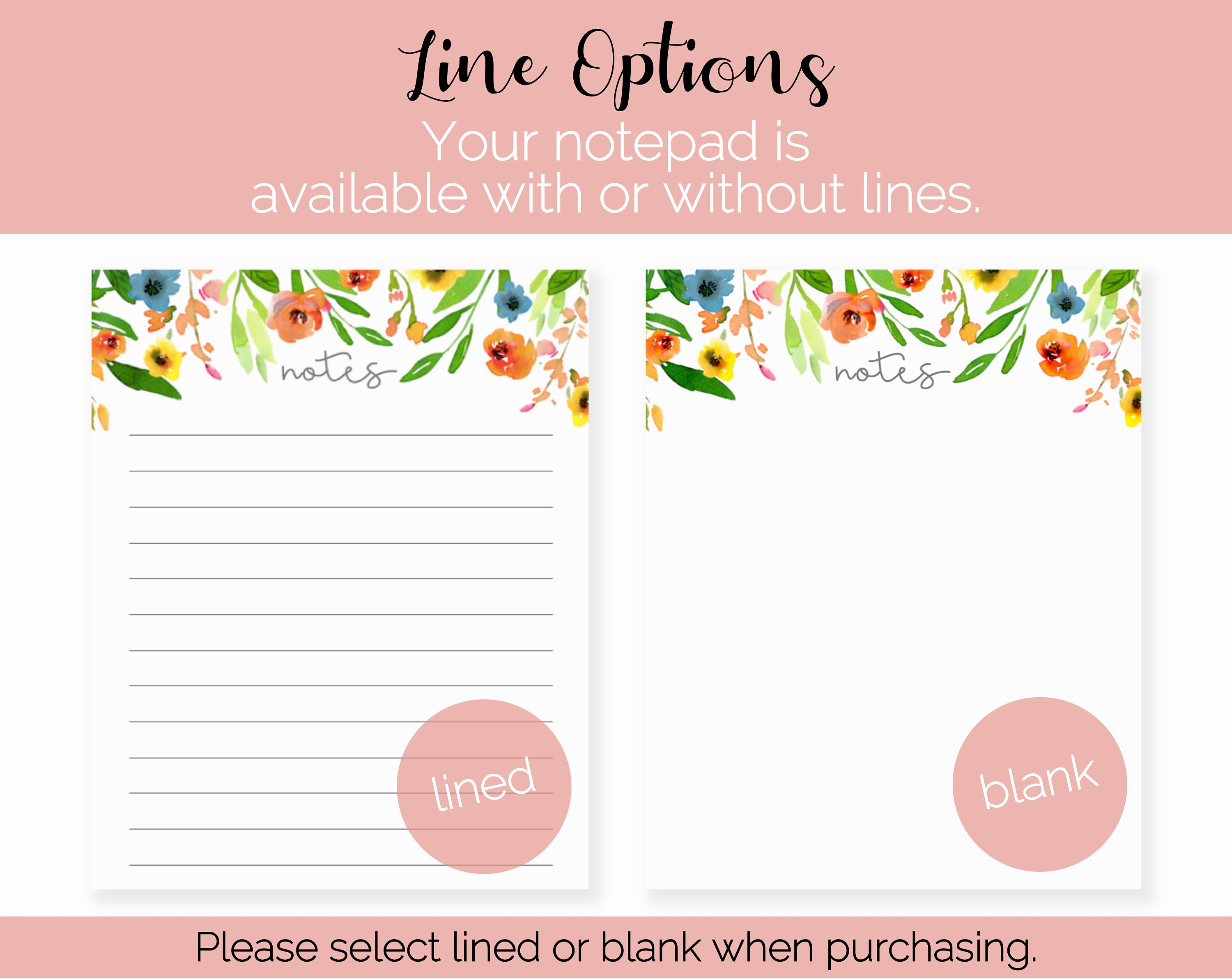 Floral Notepad Simple Lined or Unlined Notepads Teacher or Etsy