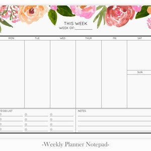 Weekly Planner Pad | Pink Floral Weekly Desktop Planner | Day Schedule ...