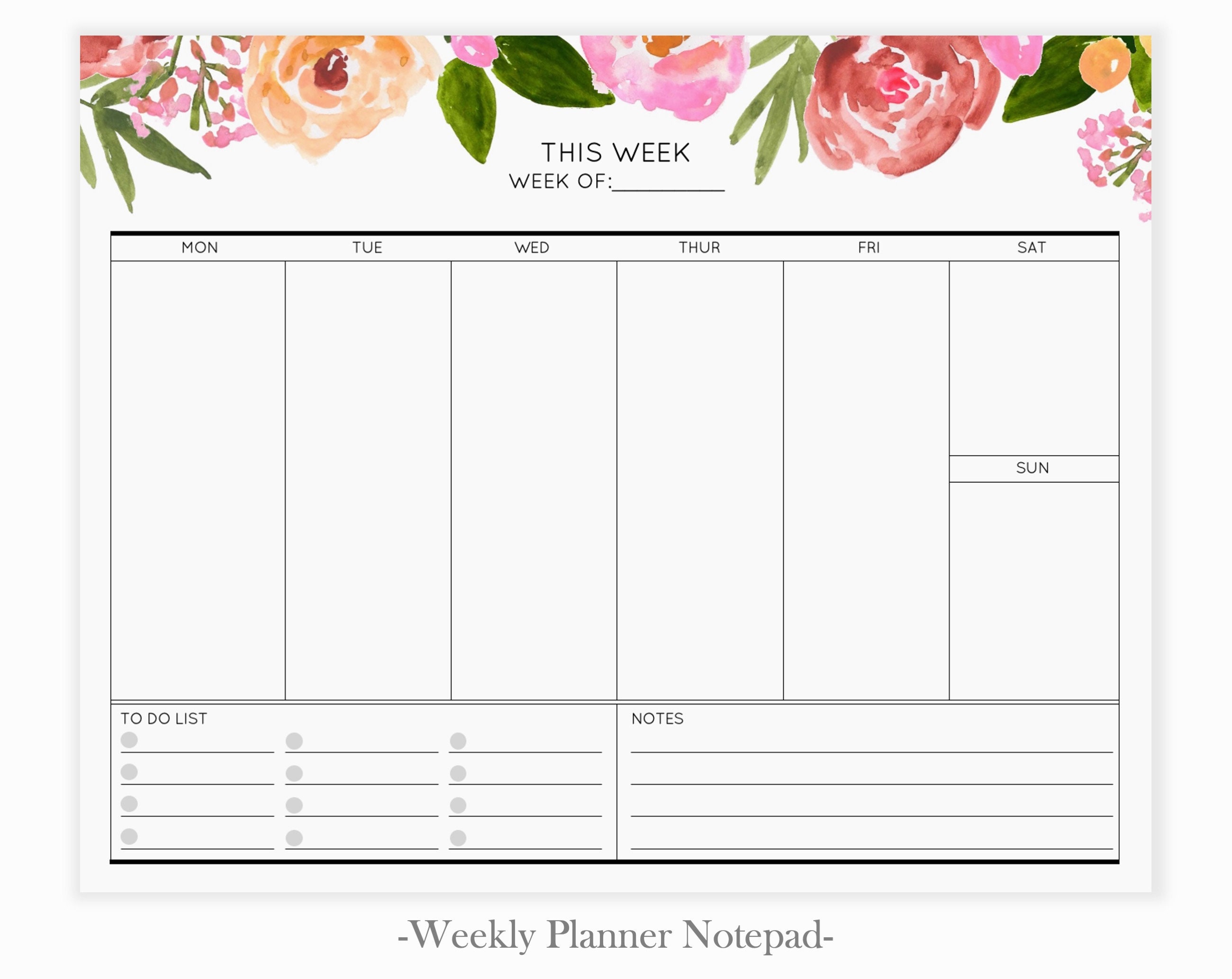 Weekly Planner Pad | Pink Floral Weekly Desktop Planner | Day Schedule ...