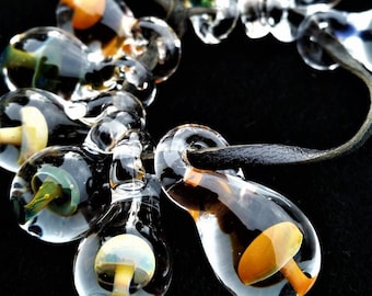 Ten-Strand of Multi-Colored Glass Mushroom Beads Great for Jewelry