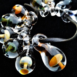 Ten-Strand of Multi-Colored Glass Mushroom Beads Great for Jewelry