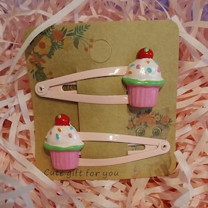 Pink Hair Cupcake Hair Clips, Snap Hair Clips, Cute Hair Clips, Kawaii Hair Clips, Hair Accessories, Hair Clips For Girls, Gifts