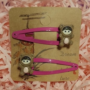 Hot Pink Bear Hair Clips, Heart Hair Clips Snap Hair Clips Cute Hair Clips, Kawaii Hair Clips, Hair Accessories, Hair Clips For Girls, Gifts