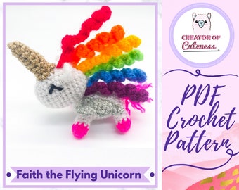 Patrón de Unicornio a Crochet: *Faith el Unicornio Volador* Patrón Amigurumi Unicornio Arcoíris Mágico [Descarga Instantánea Patrón de Ganchillo PDF]