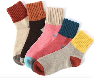 Cute Women Socks Winter /Fall  Patchwork Socks Made of Rabbit Wool
