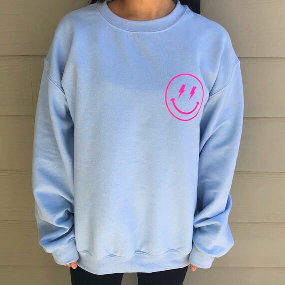 Neon Pink Lightning Smiley Face 