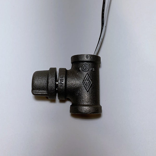 Industrielle schwarze Pfeife Steampunk Lampenschalter | Drehschalter Ein/Aus | Eisen-T-Stück passt 1/2 "oder 3/4" Rohr | ab schnellem Versand