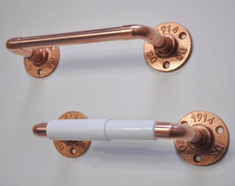 2 Piece Copper Hand Towel and Toilet Paper Holder Set Half Bathroom Copper Fixtures