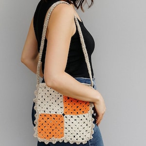 Handmade bag, Crochet bag, Orange Gray Handbag, Gift for Mom, Gift for friend, Small Shoulder Bag